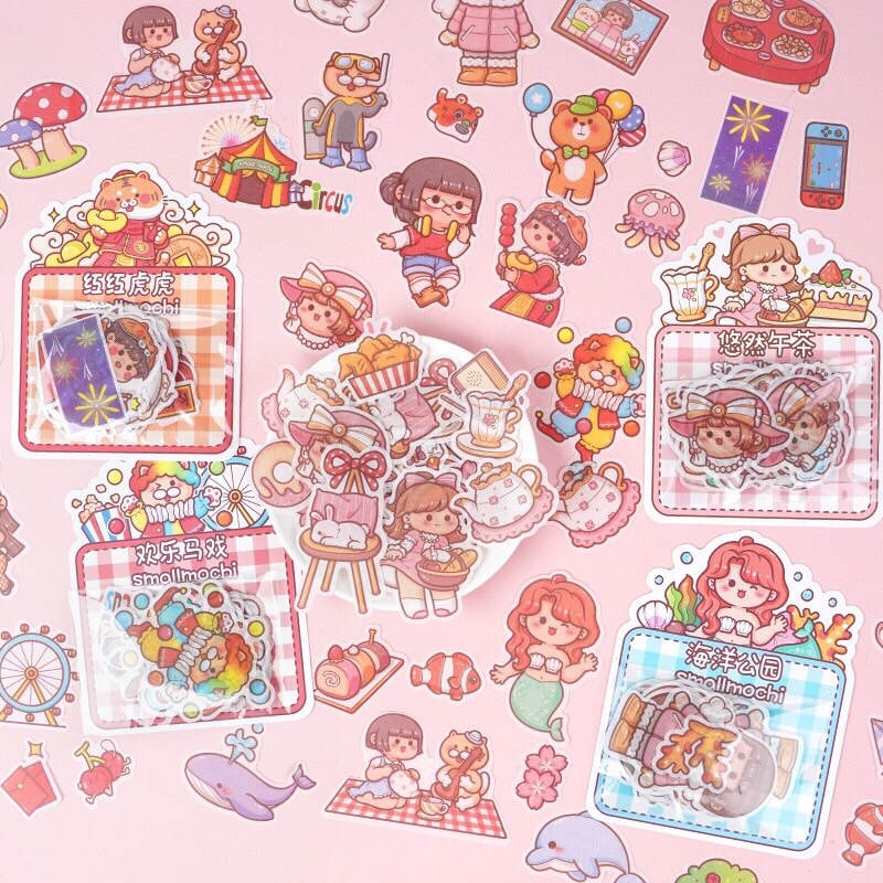 Set 40 sticker mochi hạt hình dễ thương Bistore BS003