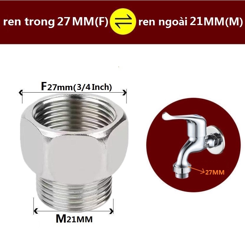 Đầu chuyển đổi vòi nước Inox Ren ngoài F21-M22;M24-M21