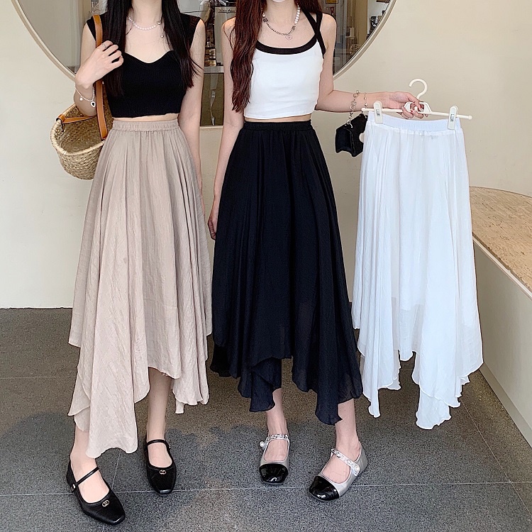 Chân váy dài midi nữ voan đũi mỏng nhẹ nhàng tiểu thư Firstdateclothing