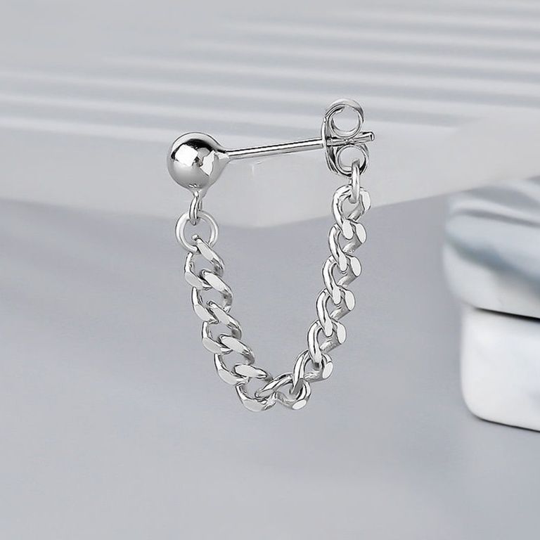 Khuyên Tai Dây Xích Small SAZ Thời Trang Phong Cách Hàn Quốc Màu Bạc  - Hoa tai Unisex không Gỉ -Dây Xích Small