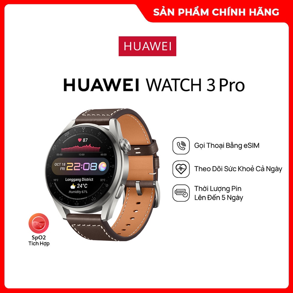 Đồng Hồ Thông Minh HUAWEI WATCH 3 Pro | Gọi Thoại eSIM | Theo Dõi Sức Khỏe | Pin 5 Ngày