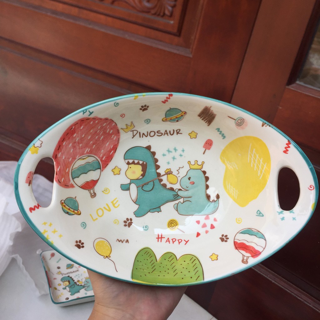 Set Bát Đĩa Decor 🦖🦖🦕 Khủng Long Xanh🦖🦖🦕 Siêu Dễ Thương Cao Cấp B86