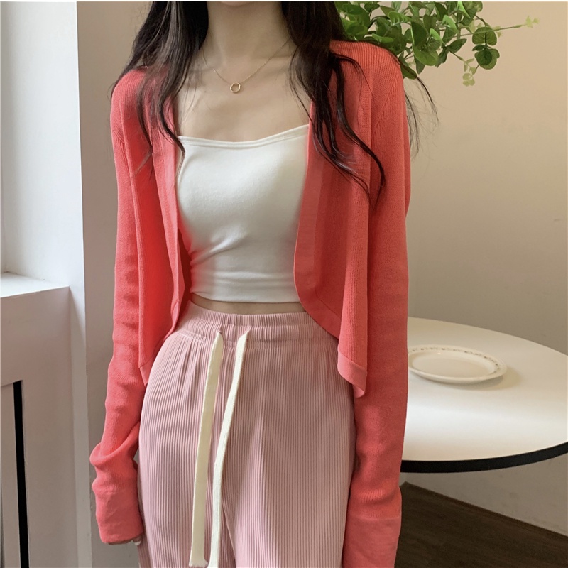 Áo cardigan SUXI dệt kim tay dài màu trơn chống nắng thời trang mùa hè cho nữ
