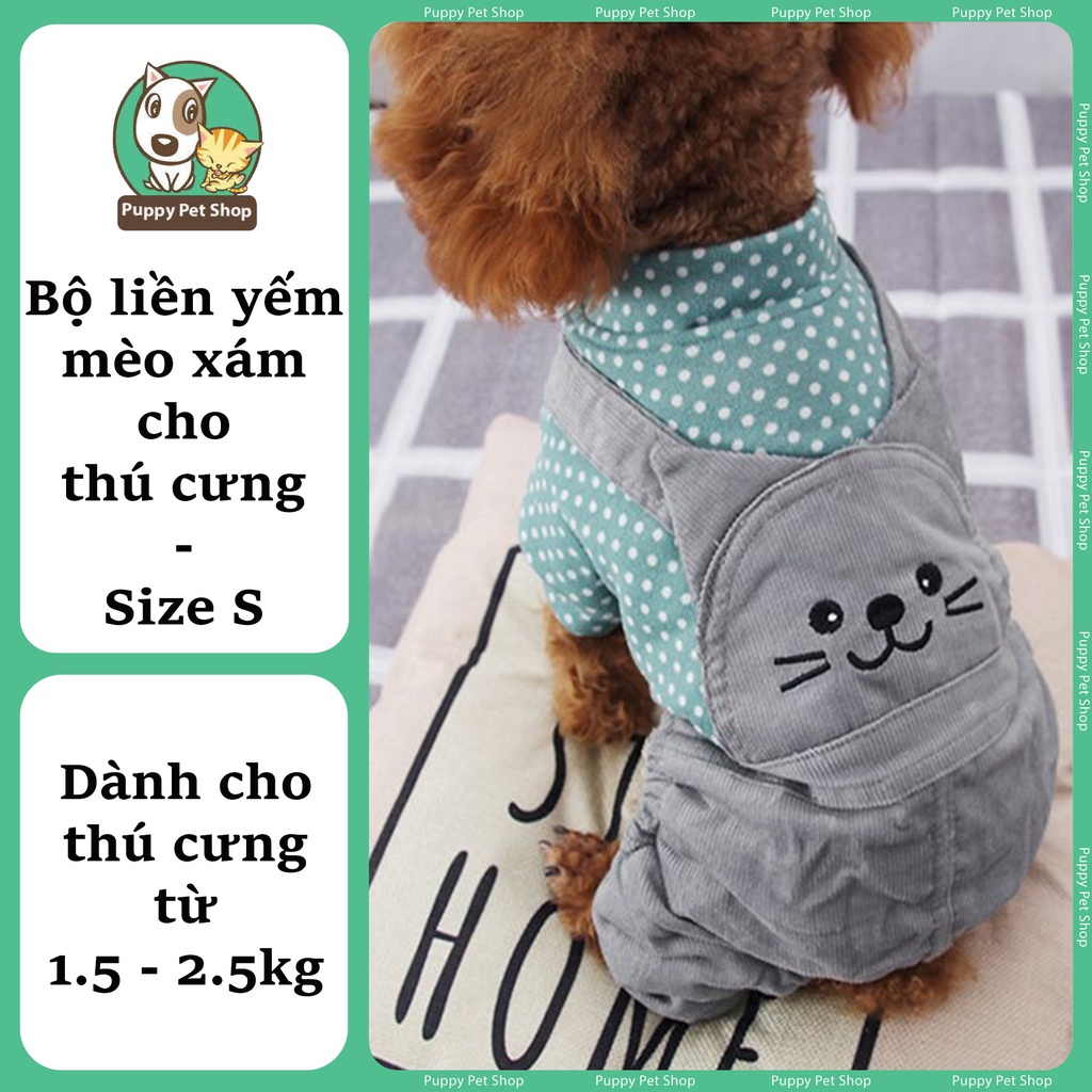 Bộ yếm liền cho thú cưng, chó mèo họa tiết chim cánh cụt và mèo xám