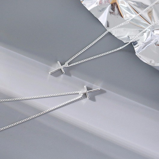 Vòng cổ Mạ Bạc 925 Hình Thánh Giá Đơn Giản Quyến Rũ Cho Nữ