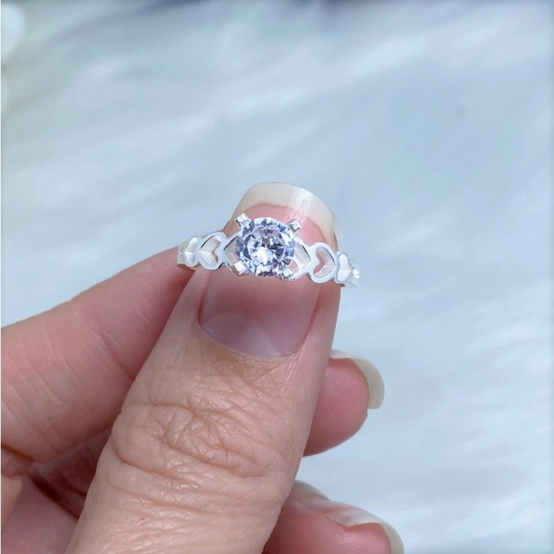 Nhẫn bạc nữ họa tiết trái tim đính đá nhân tạo, chất liệu bạc ta cao cấp - Trang sức bạc Evasilver