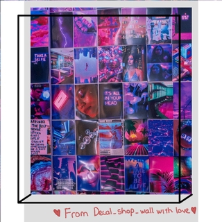 Wall Collage keo sẵng lột dán tường trang trí decor phòng ngủ - theme xanh tím neon