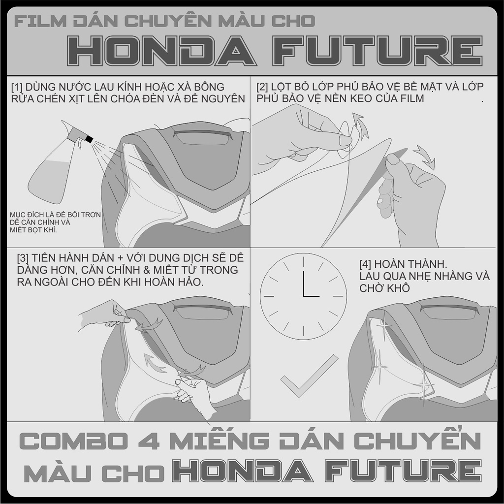 Decal demi xe FUTURE chuyển màu cao cấp chống trầy đèn định vị xe honda Future