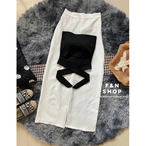 Set áo ống buộc nơ có mút ngực kèm quần ống rộng nút trước siêu hot- ann9399