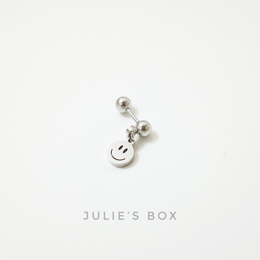 [1 Chiếc] Khuyên Tai Titan Unisex Có Charm Mặt Cười Smiley Face Bi Tròn Không Gỉ Sét Không Ngứa Bông Tai Julies Box 66