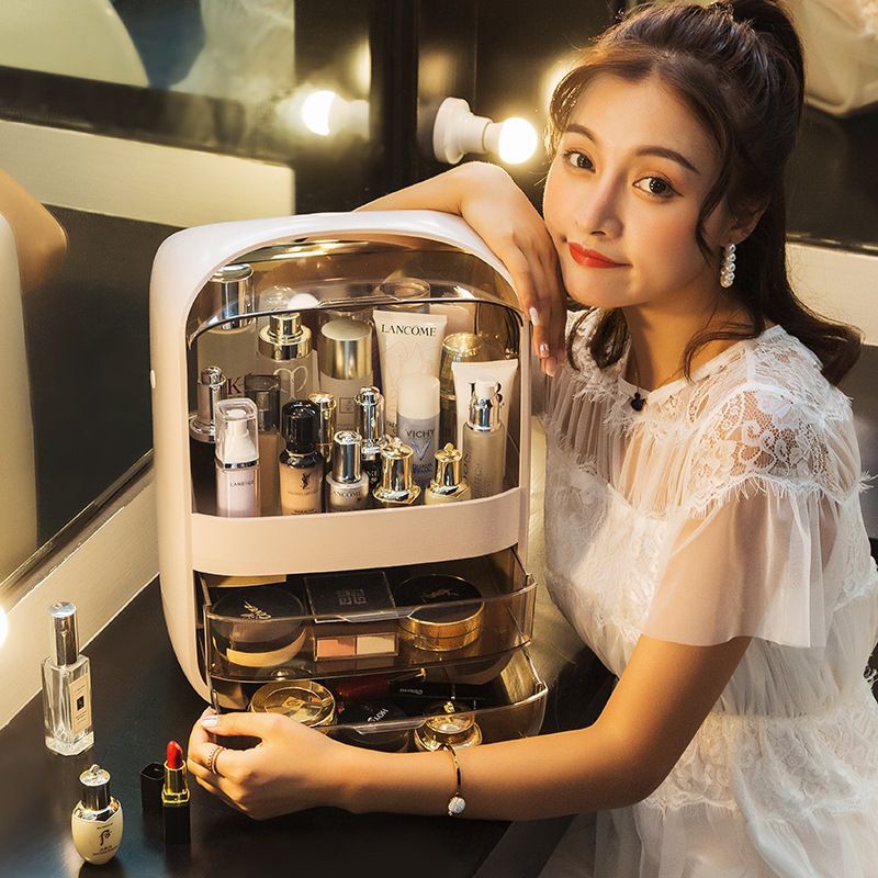 Kệ đựng mỹ phẩm 2 ngăn có kệ trên và nắp đậy,,,