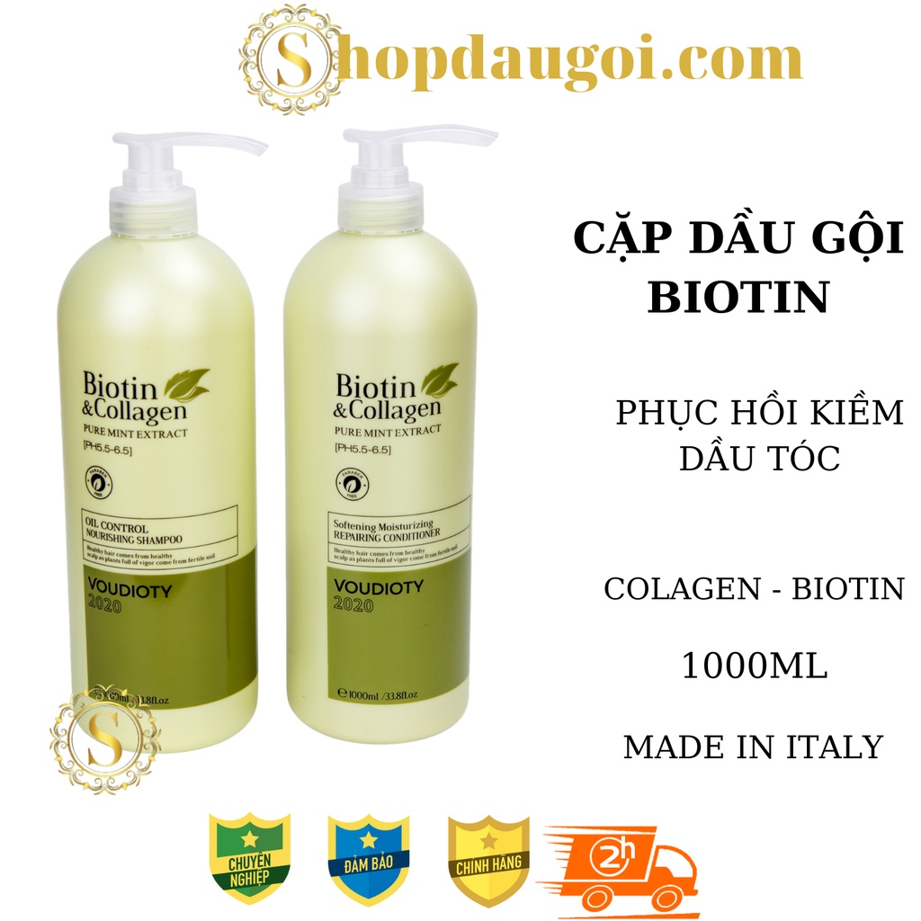 CẶP DẦU GỘI XẢ BIOTIN COLLAGEN NGĂN NGỪA RỤNG TÓC, GÀU &amp; KIỀM DẦU - BỘ GỘI XẢ 1000ML * 2