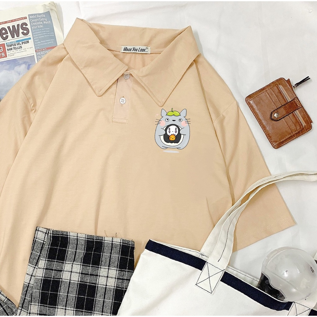 Áo Thun Polo Tay Lỡ Vô Diện Totoro phông Unisex nam nữ form rộng pull Ulzzang Hàn Quốc vải mềm