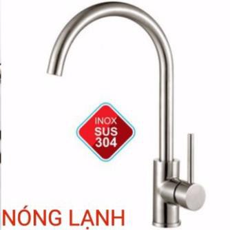 Vòi rửa chén nóng lạnh inox304 cong lớn, vòi rửa bát inox304 nóng lạnh