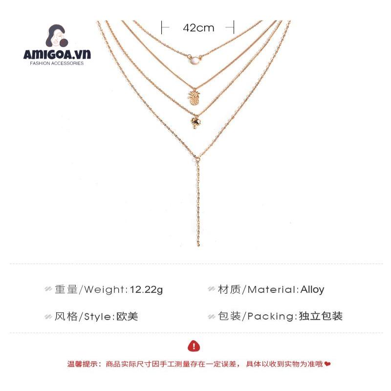 Vòng cổ Nhiều Lớp Mặt Hình Cây Dừa Và Quả Dứa Thời Trang