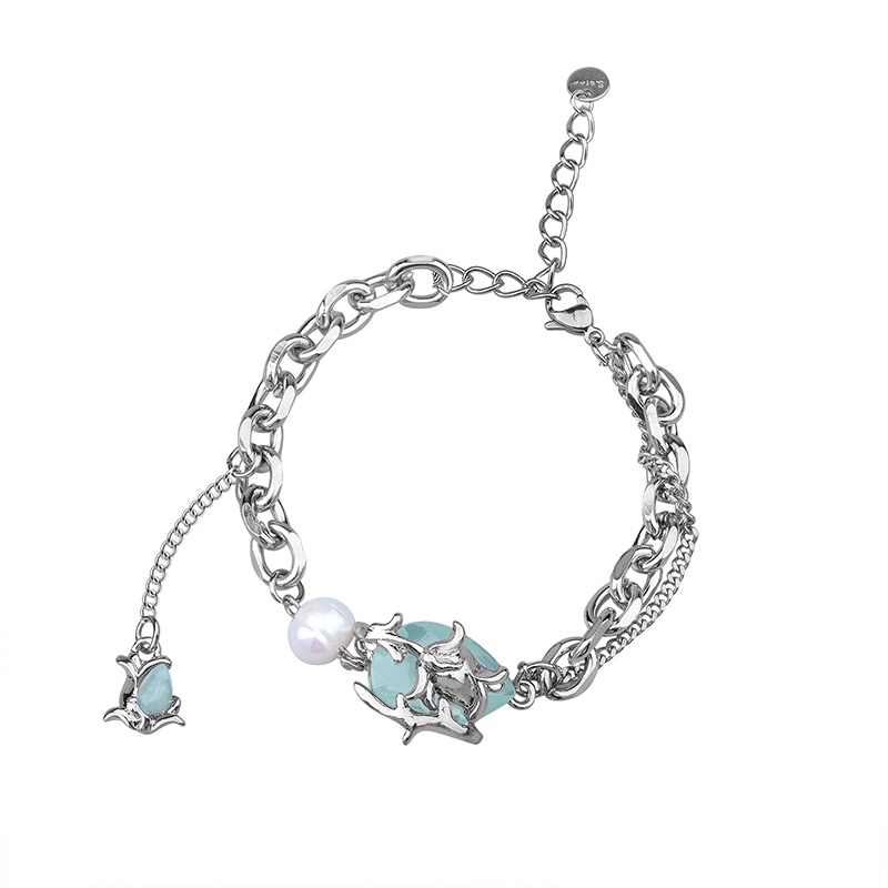 Vòng Tay Đính Hoa Hồng Ngọc Trai Sang Trọng Phong Cách Harajuku