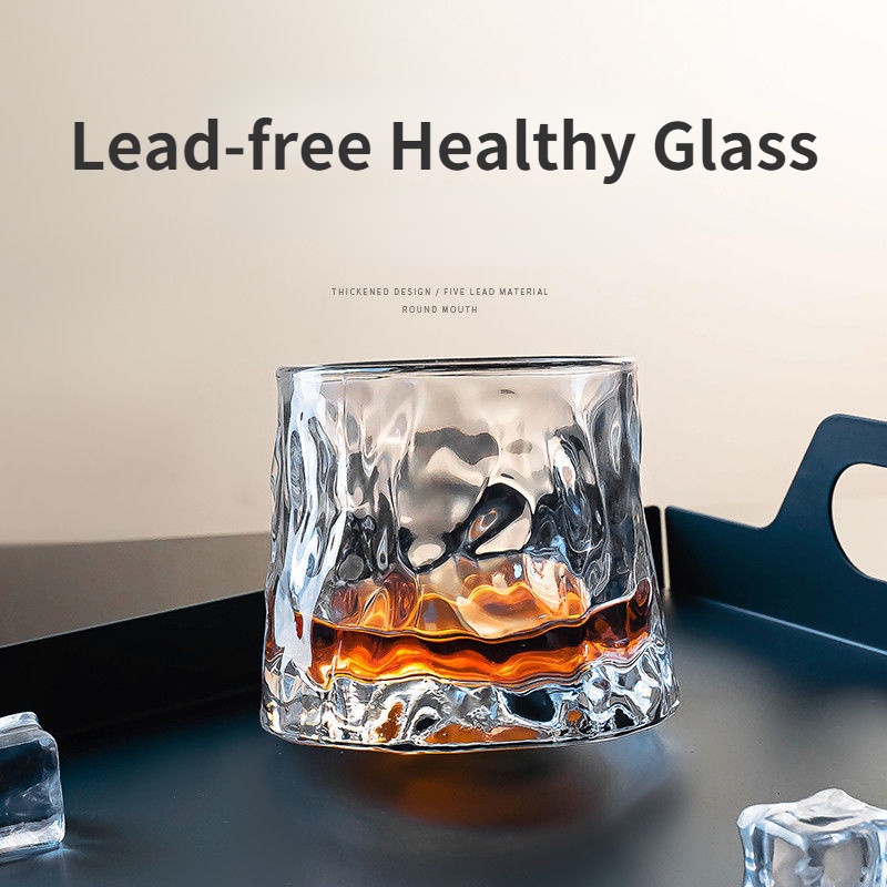 Set 2 Ly Thủy Tinh Uống Rượu Whiskey Bằng Thủy Tinh Dày Không Chì Xoay Được