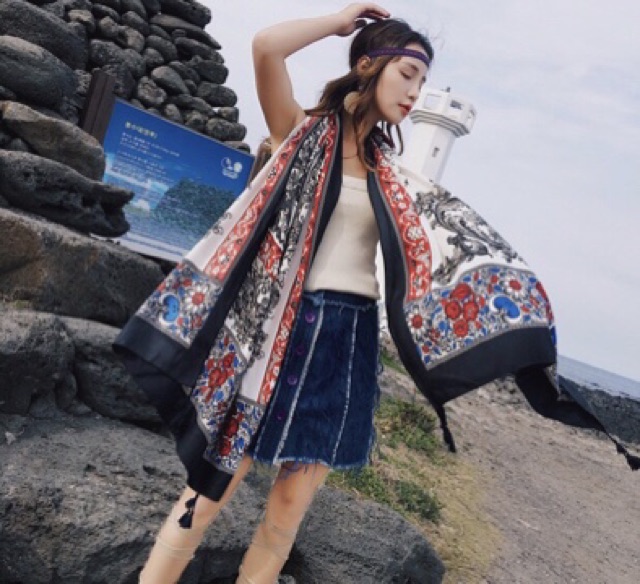 Khăn choàng du lịch biển khăn choàng boho in hoạ tiết thổ cẩm