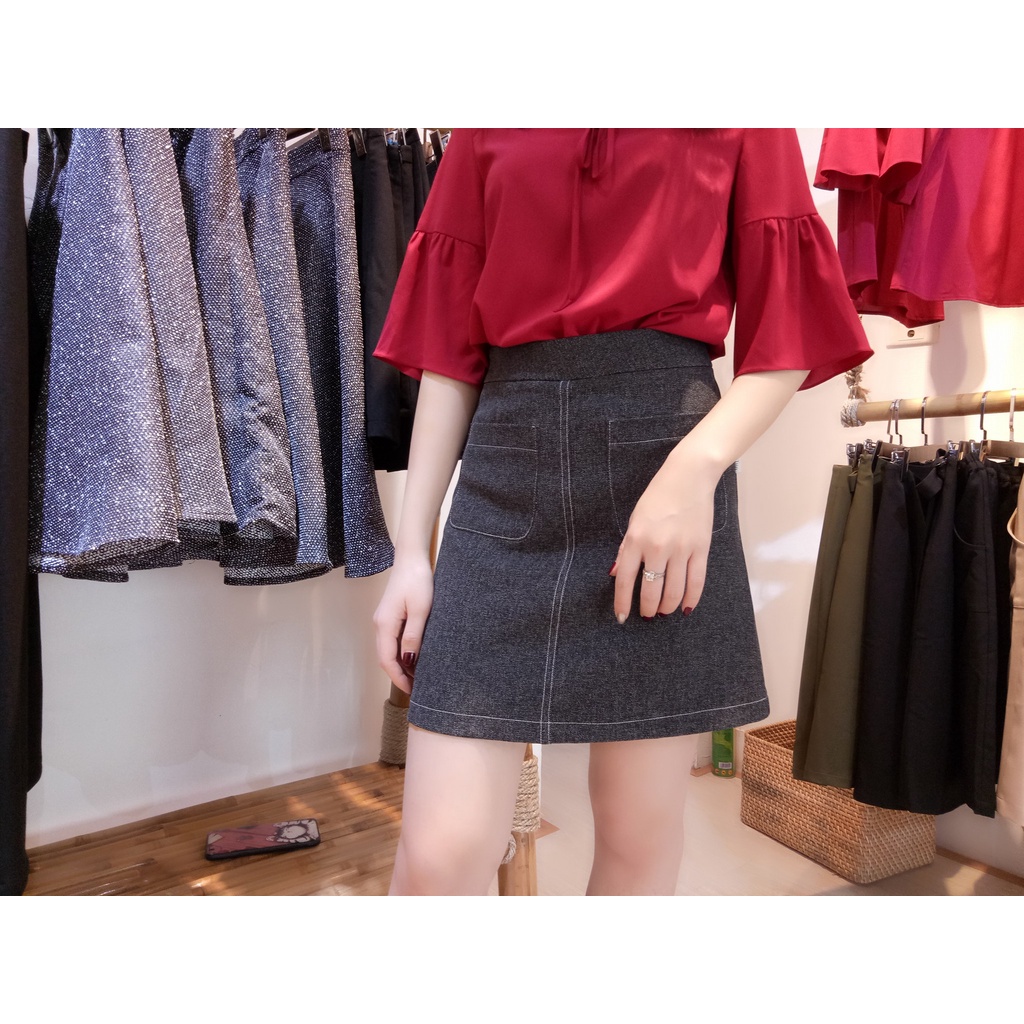 Thanh lý pass chân váy Tiin Store tiinstore size S dáng chữ A màu xám lông chuột
