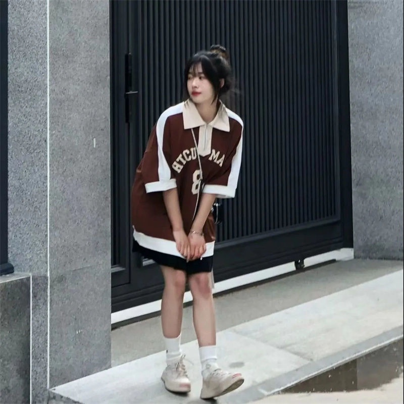 ♦Polo Mỹ♦Áo Thun Polo Tay Ngắn Có Khóa Kéo Dáng Rộng Thời Trang Mùa Hè Hàng Mới Dành Cho Bạn Nữ