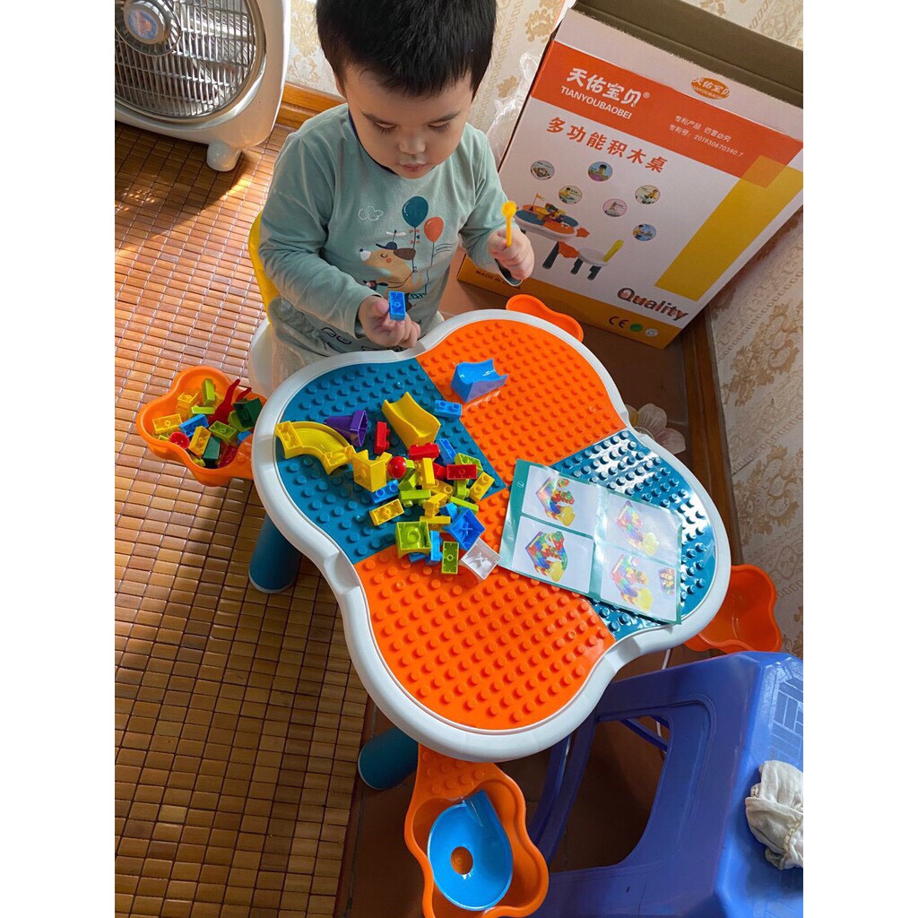 Bộ bàn lego đa năng cho bé hoa anh đào, Bàn học cho bé kèm chi tiết Lego
