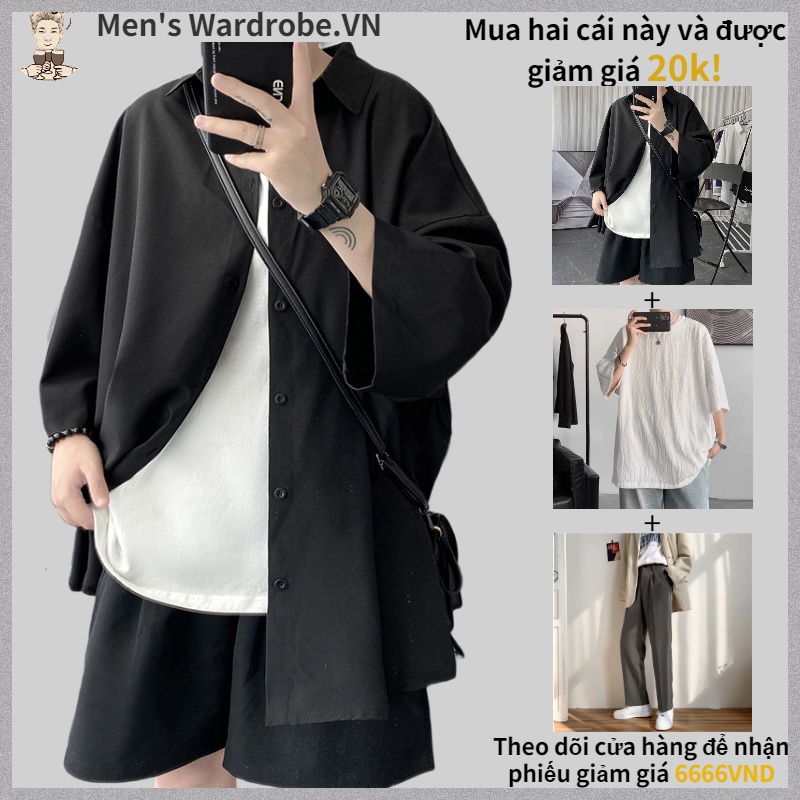 Áo sơ mi tay ngắn dáng rộng màu trơn phong cách hàn quốc thời trang trẻ form rộng sơ mi cổ vest unisex tay lỡ, chất vải lụa mịn chống nhăn