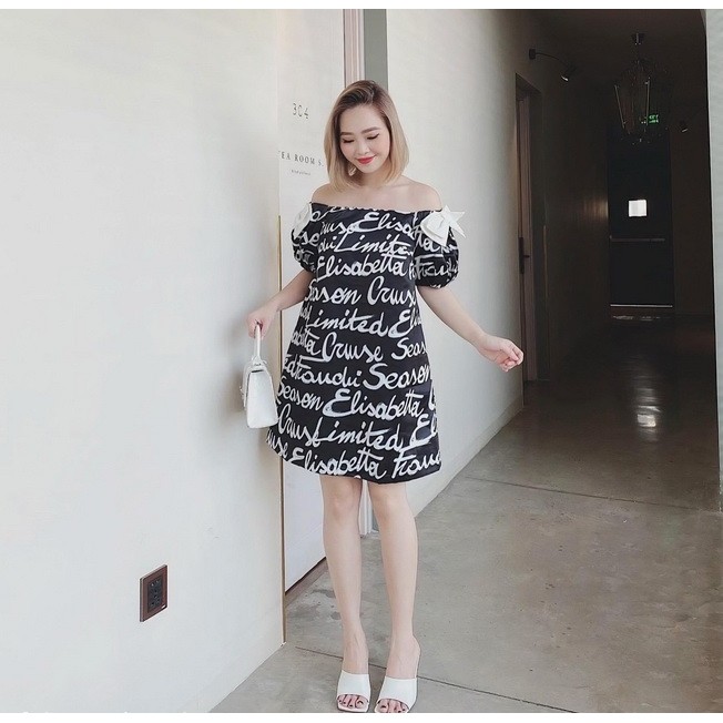 Đầm thiết kế bẹt vai form rộng suông babydoll Lụa Phi Mờ đi chơi | dạo phố