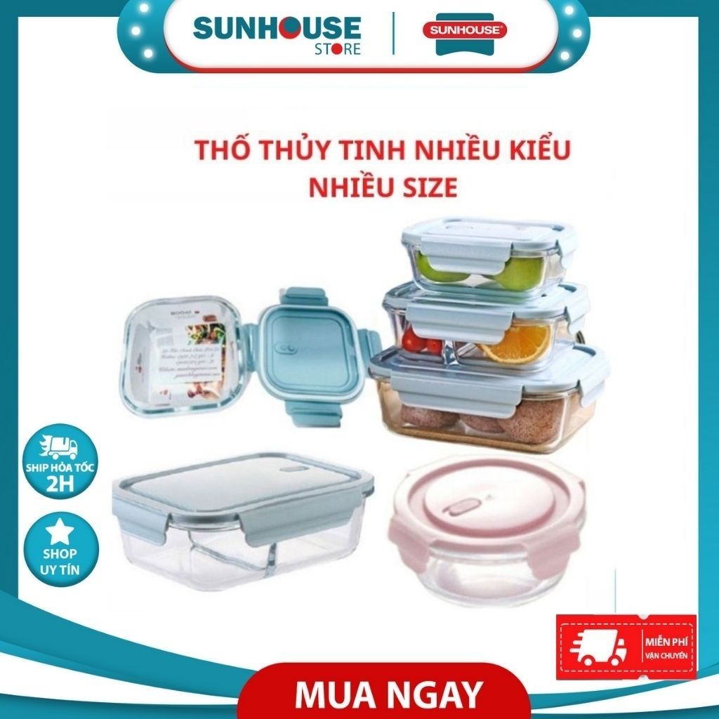 (HCM) Hộp thuỷ tinh tròn vuông ANPER thố thuỷ tinh chữ nhật 1 ngăn 2 ngăn nhiều size hộp đựng cơm thức ăn đựng thực phẩm