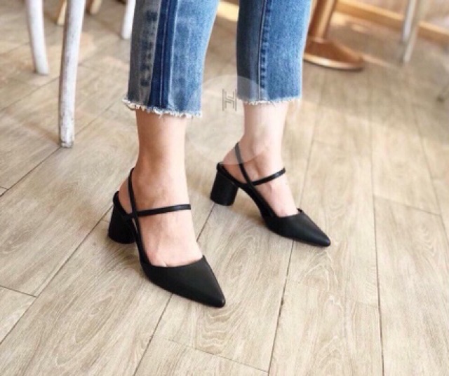 giày sandal bít mũi da lì mềm gót 5p êm chân mã H14