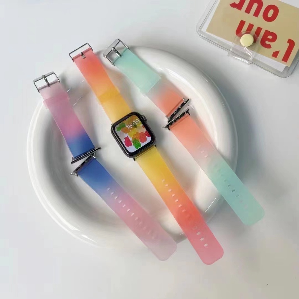 Dây Đeo Đồng Hồ Bằng Silicon Màu Kẹo Kích Thước 44mm 45mm 42mm 40mm 38mm 41mm Cho iwatch series 6 5 4 3 se 7