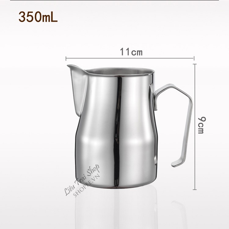 Ca đánh sữa mỏ dài ca rót bọt sữa vòi dài cao cấp inox 304 pha cà phê capuchino latte