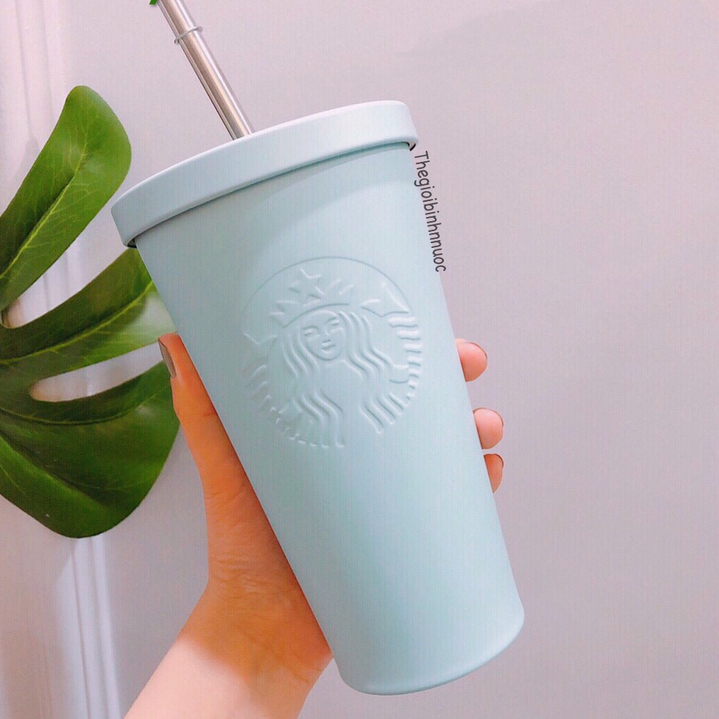 Ly Cold Cup Giữ Nhiệt Starbucks Xanh Dương Hồng Đen Kèm Ống Hút B287