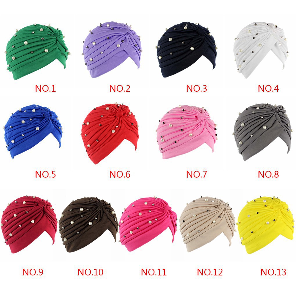 Mũ turban đính hạt ngọc trai nhân tạo thời trang cho nữ