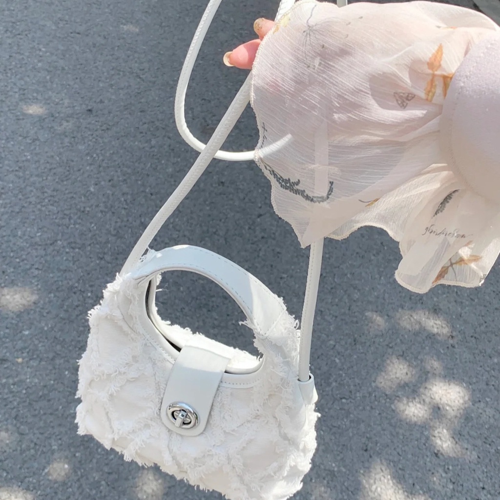 Túi Xách Denim Đeo Vai Phối Tua Rua Phong Cách Retro Đơn Giản Xinh Xắn Dành Cho Nữ