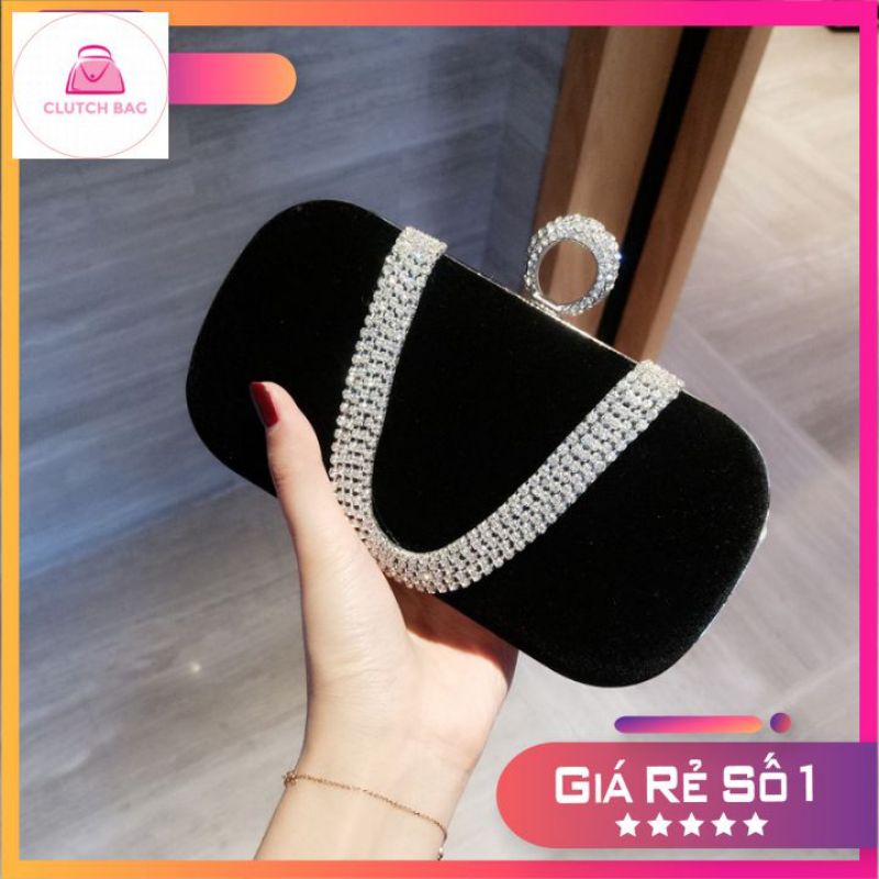 CLUTCH CẦM TAY DỰ TIỆC ĐÍNH ĐÁ VÒNG U ĐƠN GIẢN SANG TRỌNG