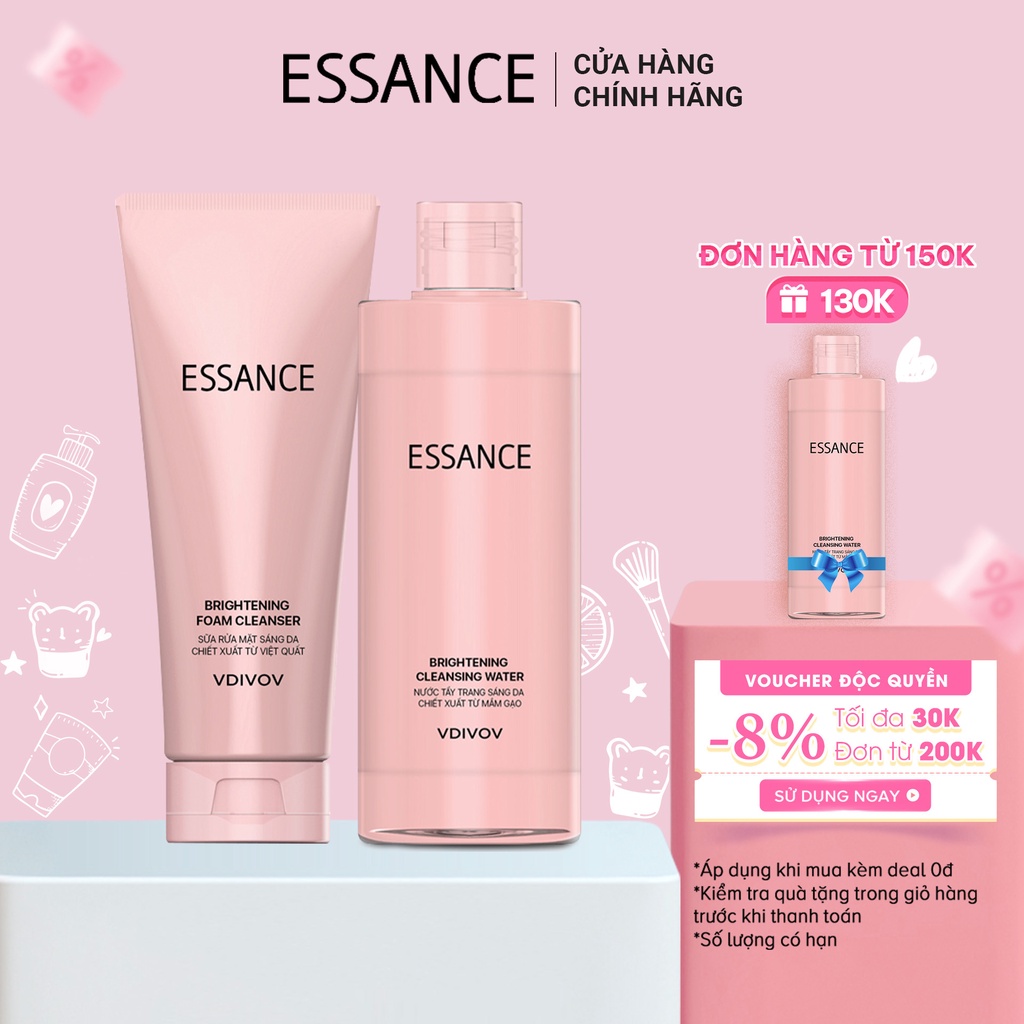 Combo sáng da Sữa rửa mặt và Nước tẩy trang Essance Brightening