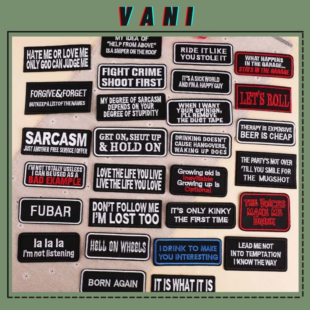 ( Bảng 1) Logo Sticker Patch Ủi Áo Bảng Chữ Logo Nhiều Mẫu Độc Lạ Ngộ Nghĩnh - Vani Store [VPP00147]