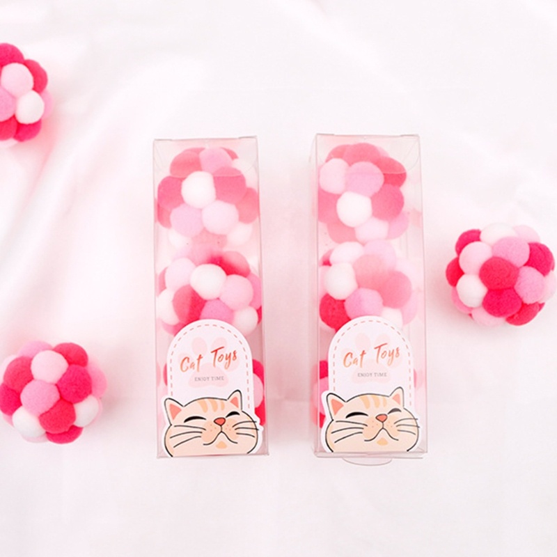 Set 3 Quả Bóng Lông Nhung Mềm Mại Nhiều Màu Sắc Có Chuông Đồ Chơi Cho Mèo