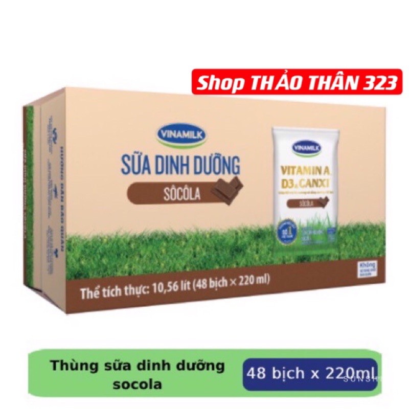 SỮA DINH DƯỠNG TIỆT TRÙNG VINAMILK -Thùng 48bịch x 220ml Có Đường, Không Đường, Dâu, Sôcôla