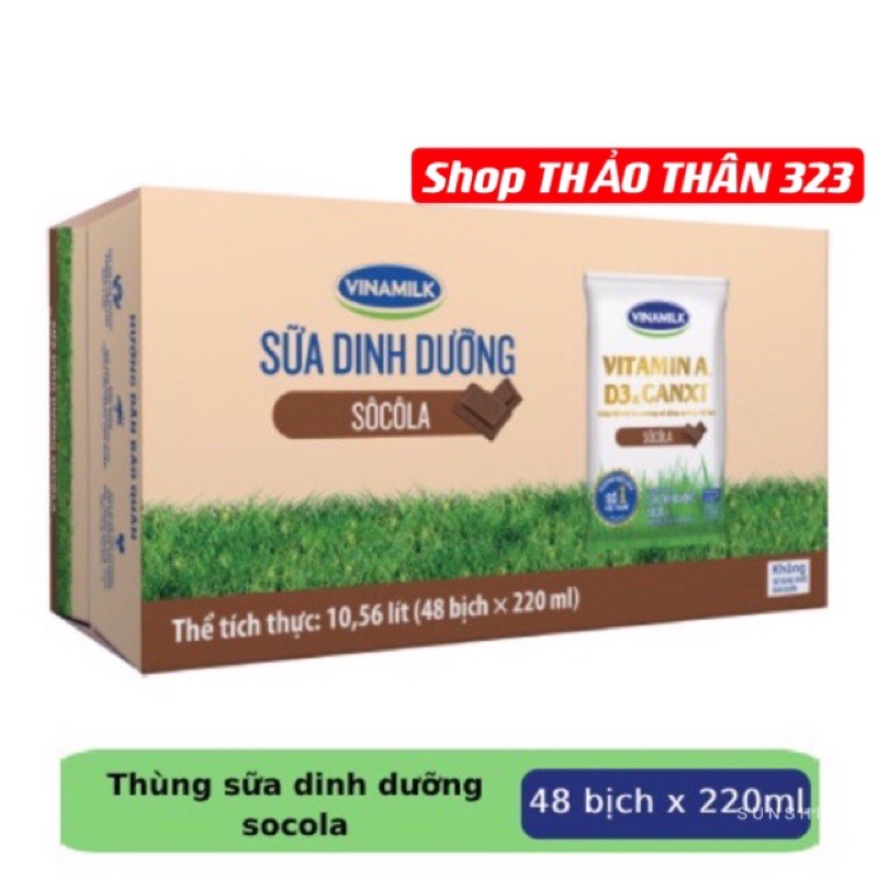 SỮA DINH DƯỠNG TIỆT TRÙNG VINAMILK -Thùng 48bịch x 220ml Có Đường, Không Đường, Dâu, Sôcôla