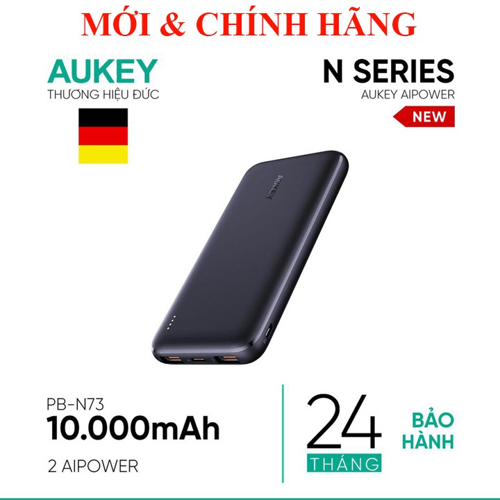 Pin Sạc Nhanh 1 Type C 15W & 2 USB-A 12W 10.000 mAh Aukey (ĐỨC) PB-N73