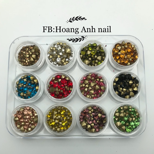 Sét đá chân nhọn 12 màu trang trí móng tay mix size