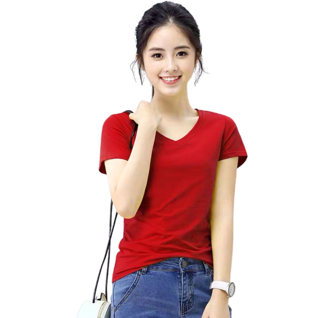 Áo Thun Nữ Cổ Tim Tay ngắn, Nhiều Màu, Phong Cách Trẻ Trung, Năng Động