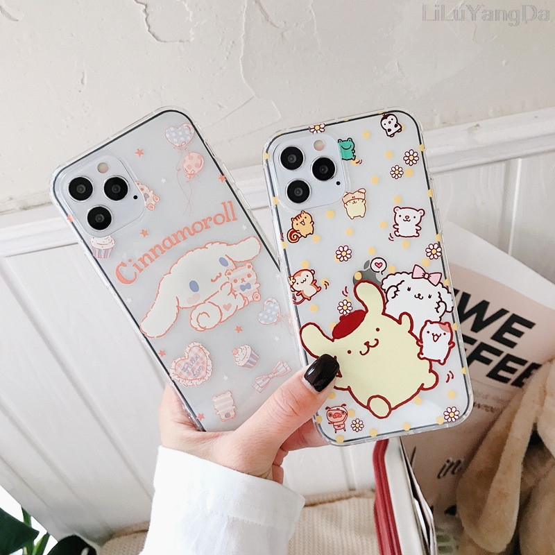 Cartoon pompompurin cinnamoroll dog phone case cho iphone 11 12 13 14 pro max vỏ bọc điện thoại mềm