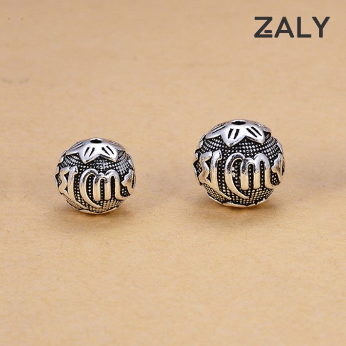 Charm bạc bi tròn khắc Chú đại bi chữ phạn CC35 zaly, Bạc thái S925