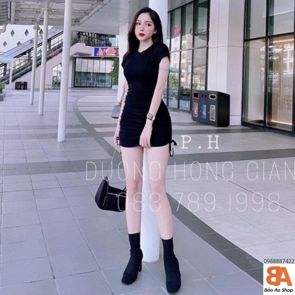 Đầm body chất vải Borip phối dây rút đùi Free Size dưới 53kg dành cho nữ sexy gợi cảm