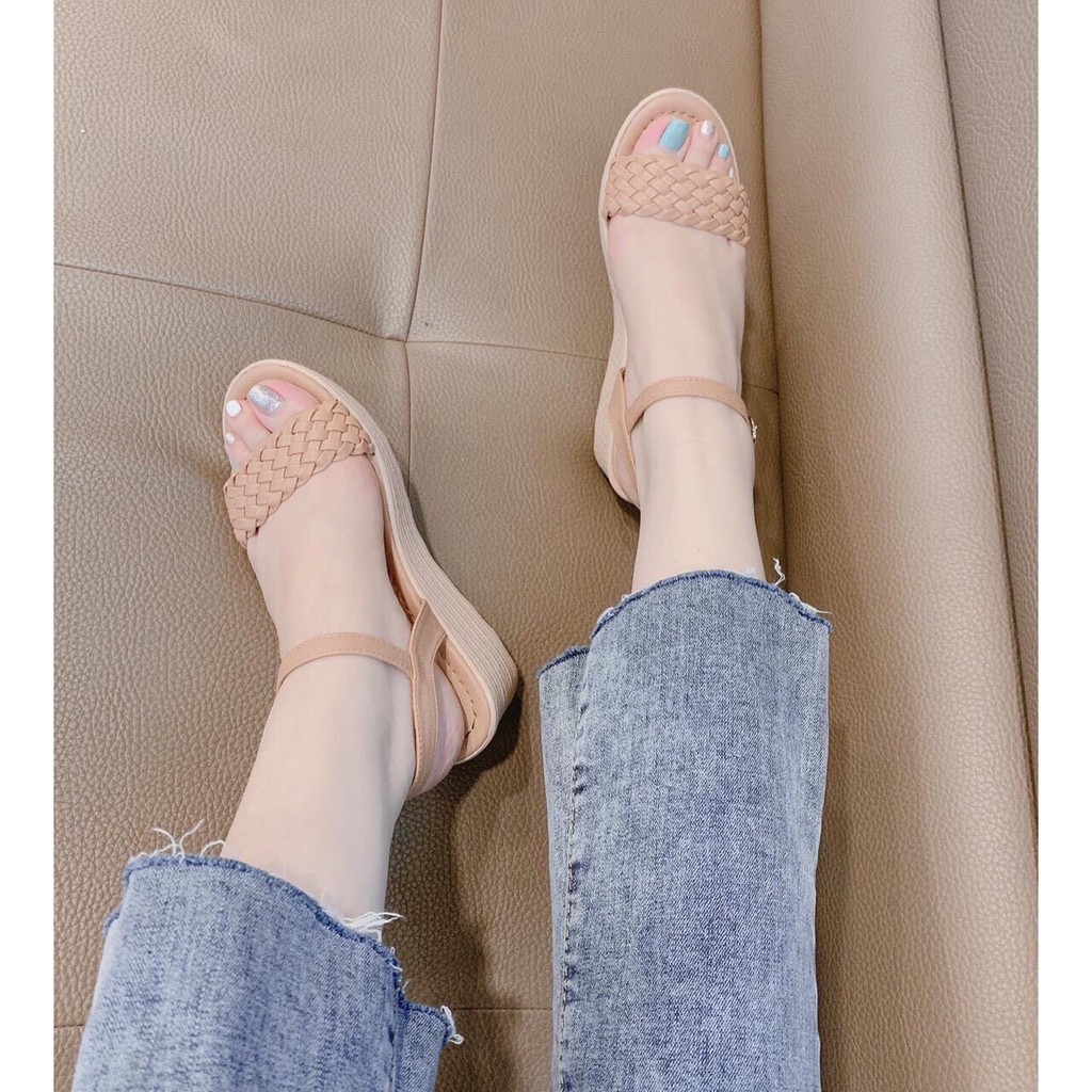 [ ẢNH THẬT ] Sandal đế xuồng quai đan mây cực đẹp, giầy cao gót đế xuồng giá rẻ, SDC001 - Teen Teen Shop.