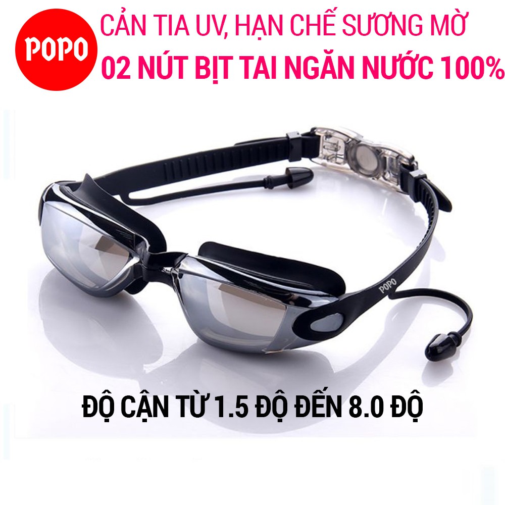 Kính bơi cận thị có độ cận từ 1.5 đến 8.0 mắt tráng gương chính hãng POPO 1940 cho người lớn, trẻ em, cho bé từ 8 tuổi