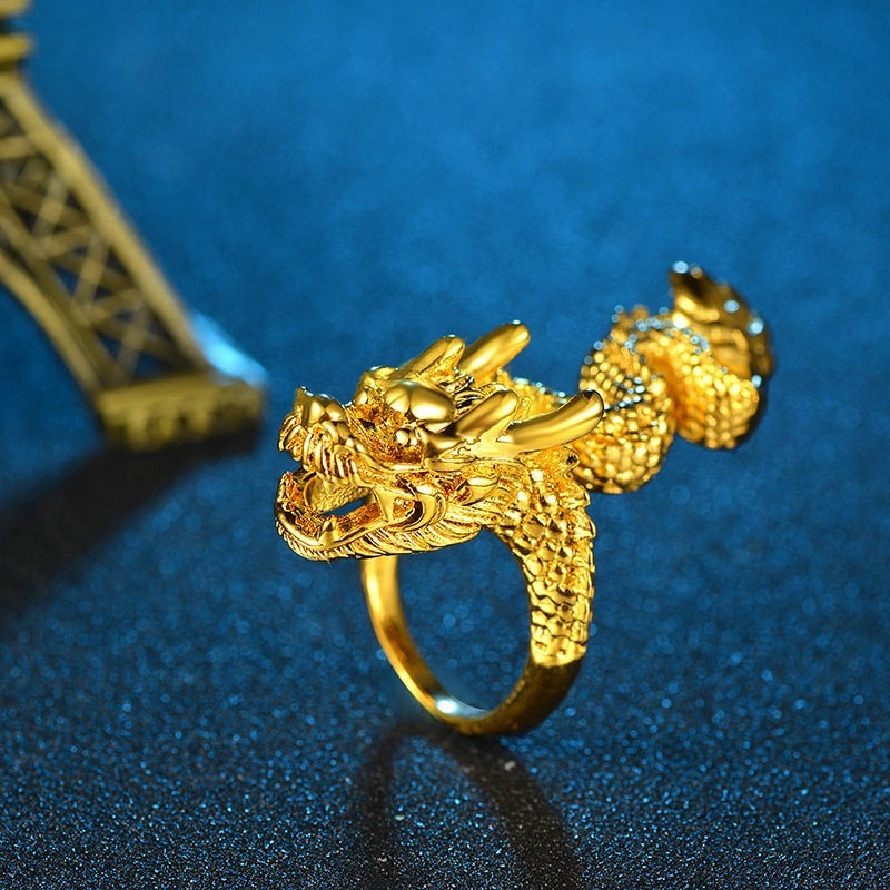 Nhẫn Hở Mạ Vàng 18k Hình Rồng Cá Tính Cho Nam