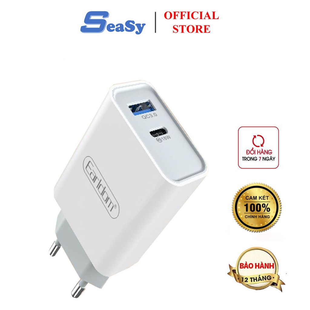 Bộ sạc nhanh 18W Earldom KC25, công nghệ sạc siêu nhanh QC3.0, 2 cổng USB, dùng cho Iphone/Samsung/Oppo/Xiaomi